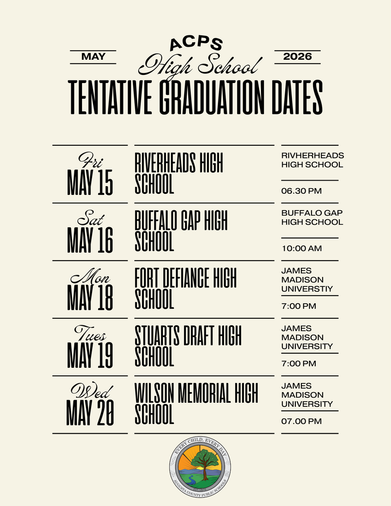 Flyer listing the tentative high school graduation dates