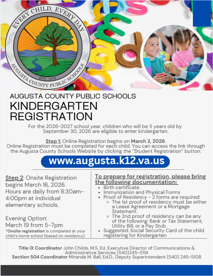 Kindergarten Registration for the 2026-2027  School Year