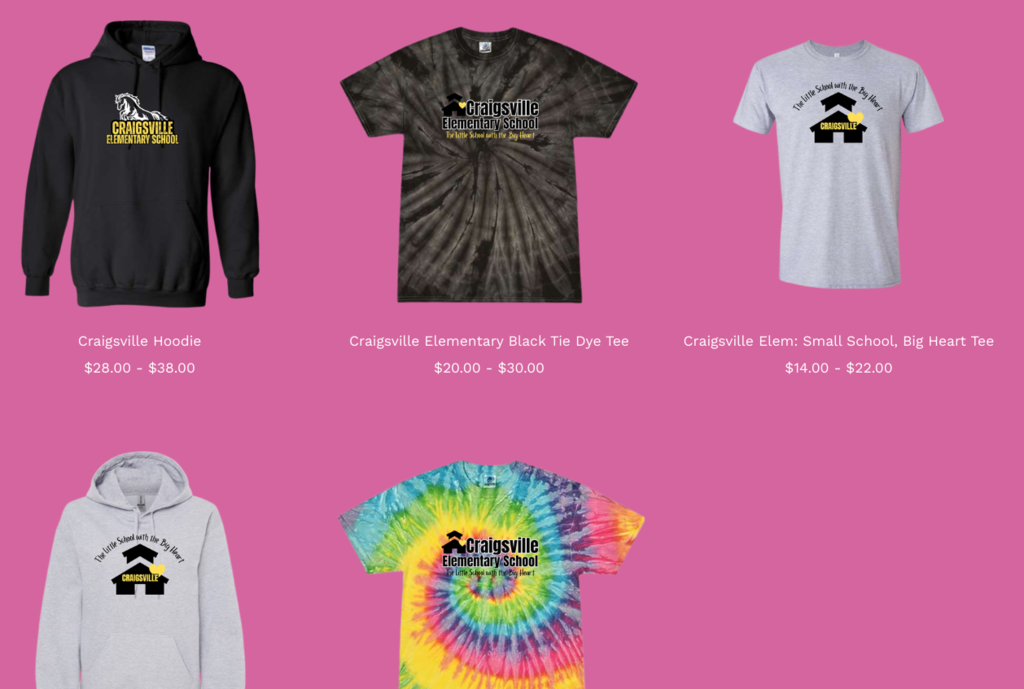 Image of Craigsville Elementary branded hoodies and shirts for sale