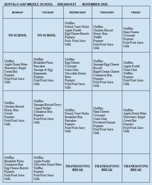 November Breakfast Menu