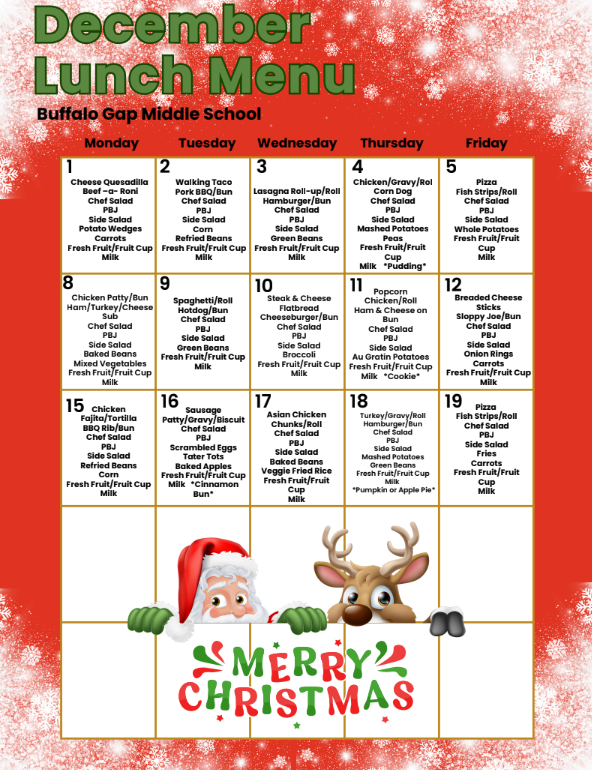 December lunch and breakfast menus