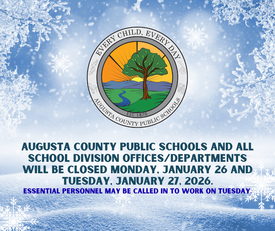 Snowflakes with ACPS logo and school closing message for January 26th and 27th, 2026