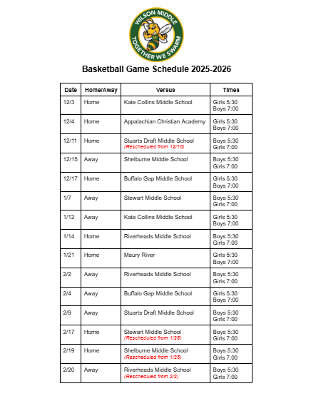 Basketball Game Schedule