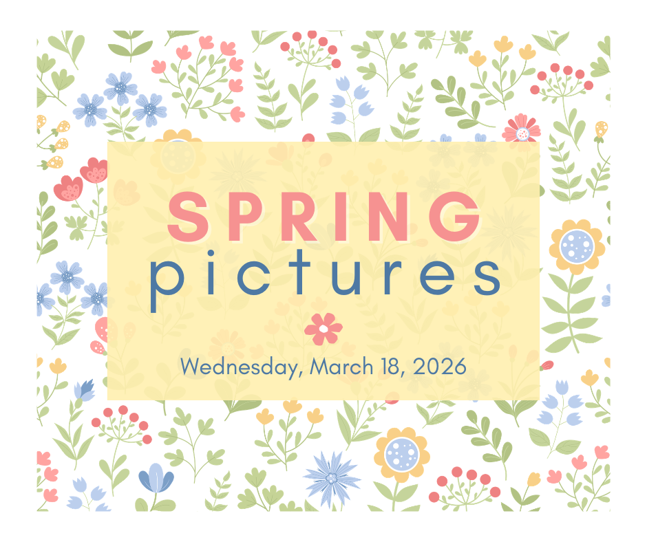 A floral background with the words "Spring Pictures, Wednesday March 18, 2026."