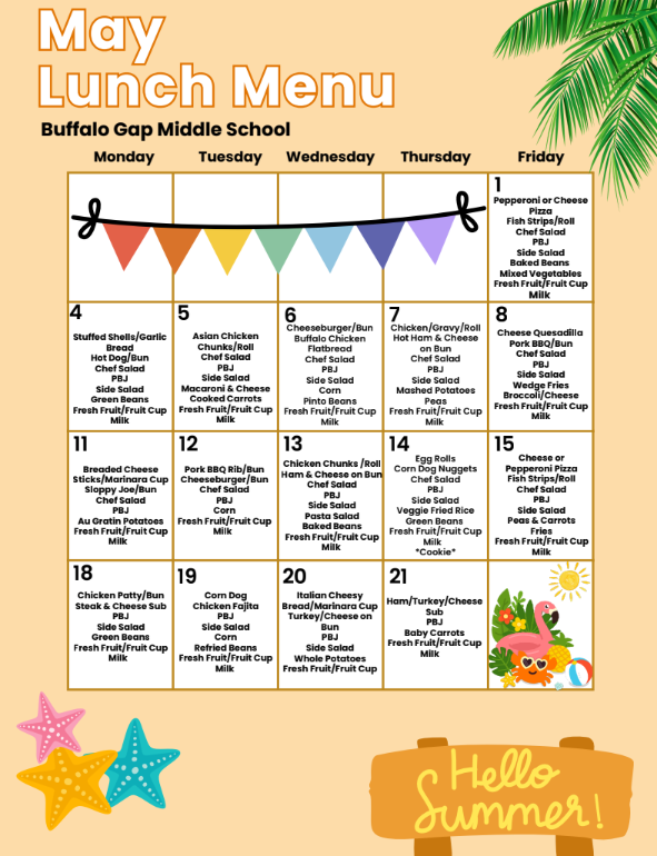 May 2026 lunch menu