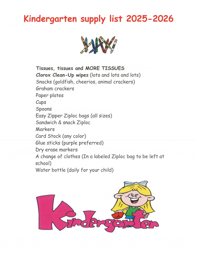 Kindergarten Supply List 