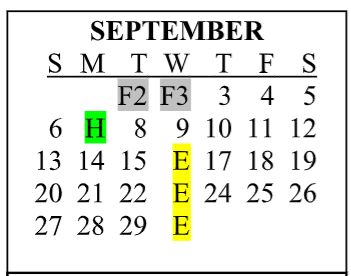 New September Calendar for Early Release Days