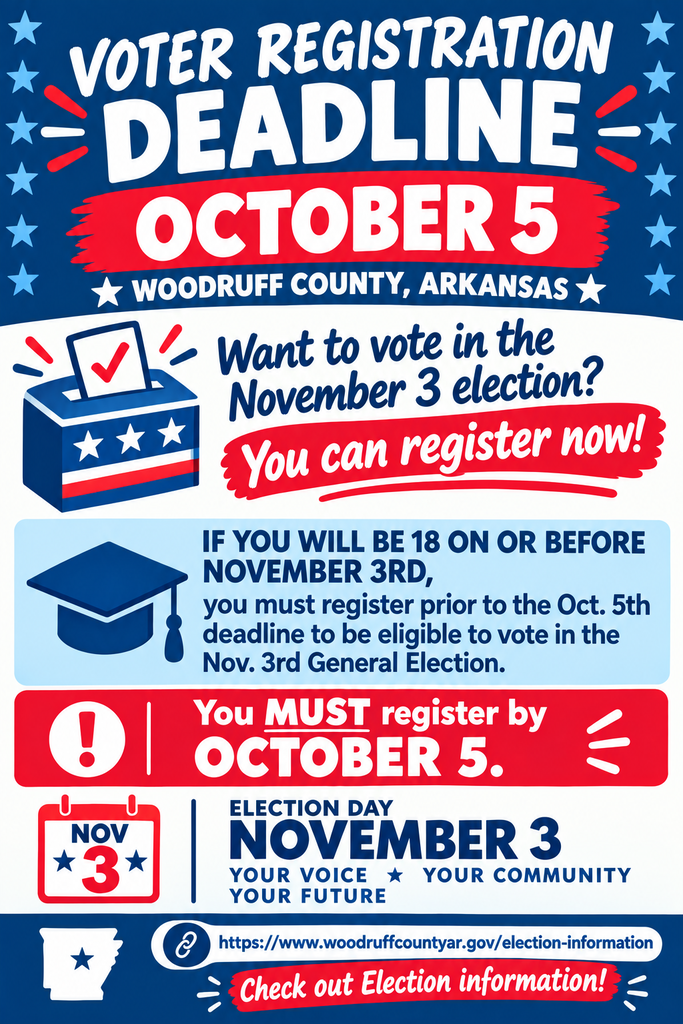 Woodruff County Voter Deadline Oct.5th