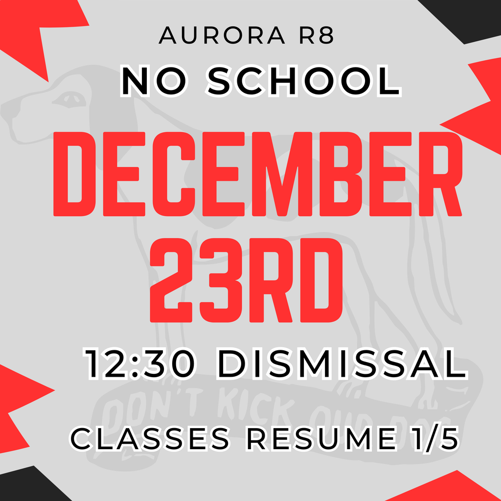 12:30 dismissal on 12/23. Classes resume on 1/5