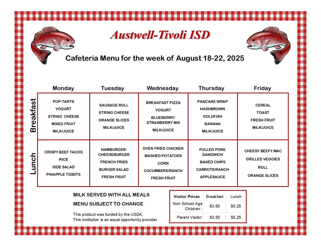 Menu for August 18-22, 2025