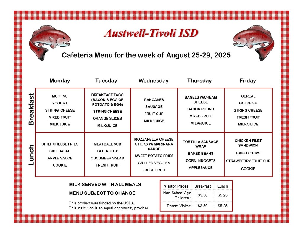 Menu for August 25-29, 2025