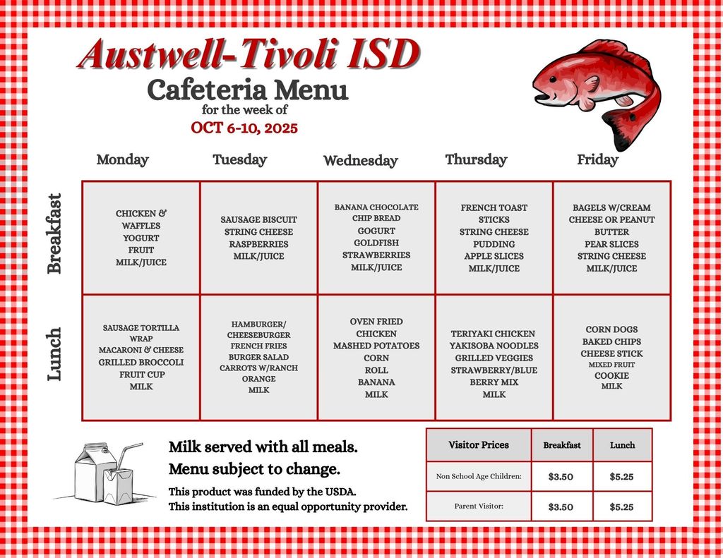 October 6-10, 2025 Menu