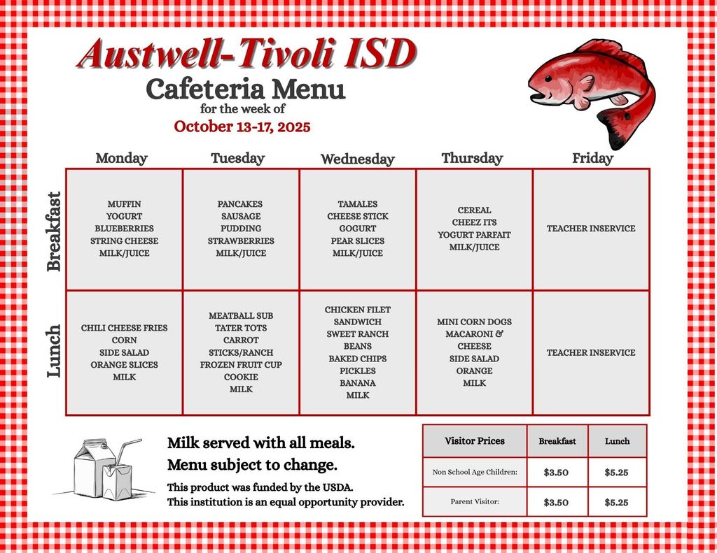 October 13-17, 2025 Cafeteria Menu