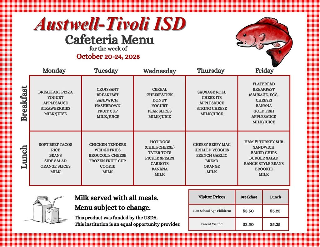 October 20-24, 2025 Cafeteria Menu