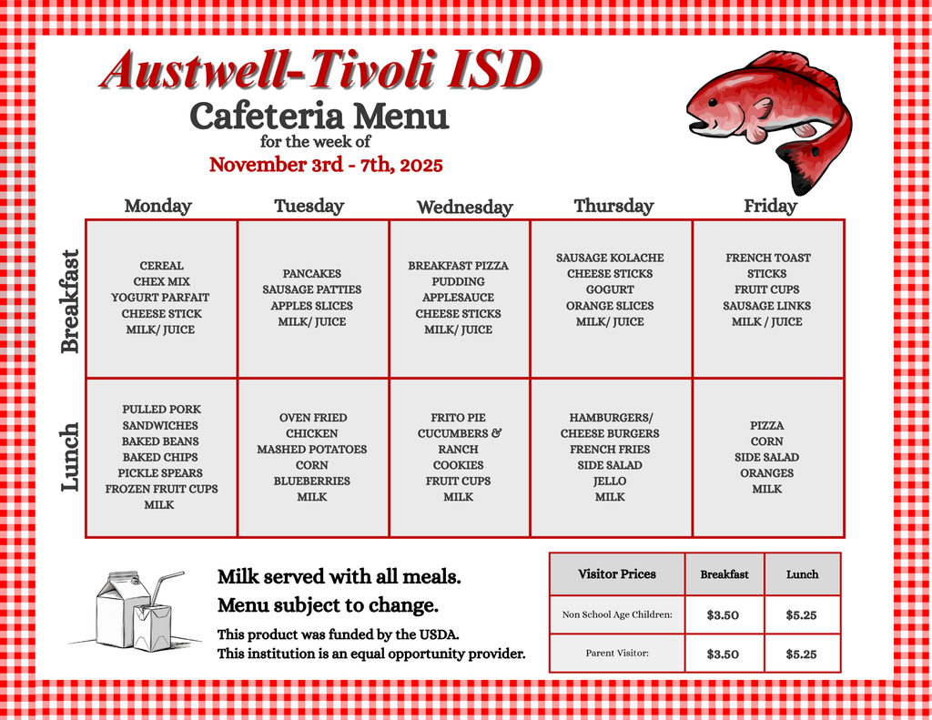 Nov 3rd -7th, 2025 Menu