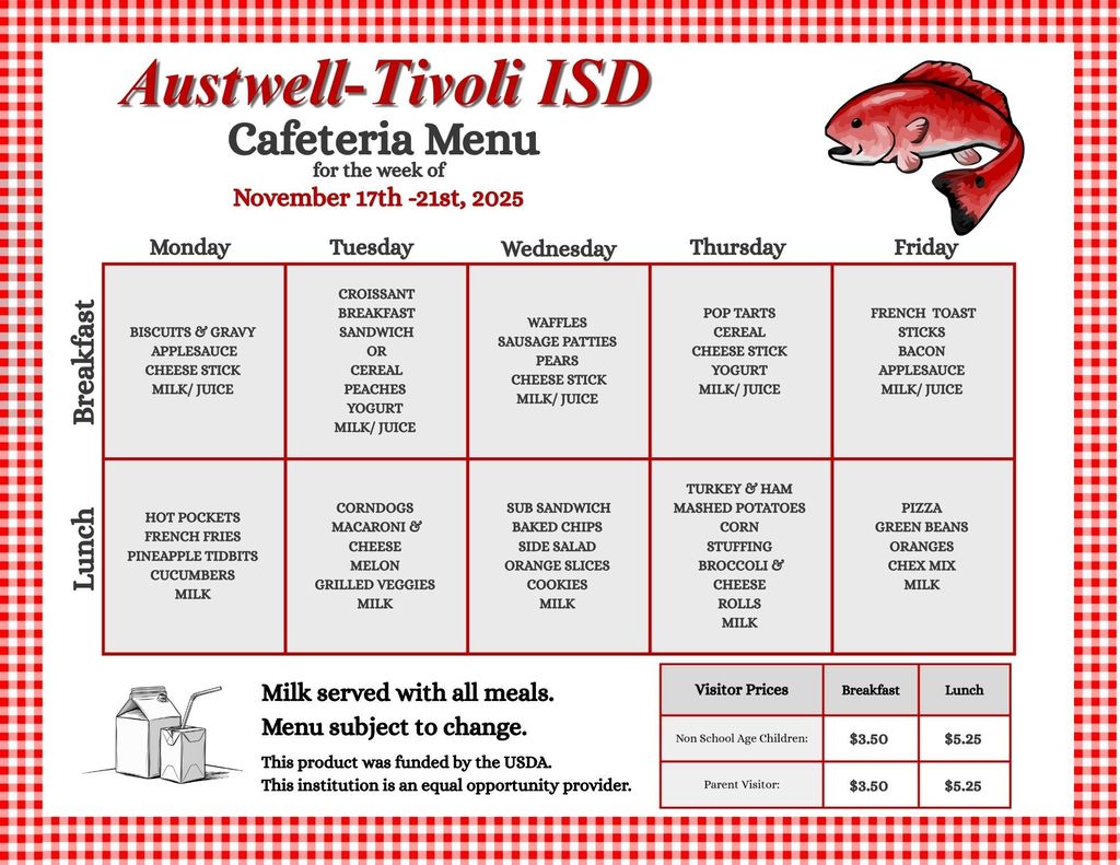 Nov 17th -21st 2025 menu