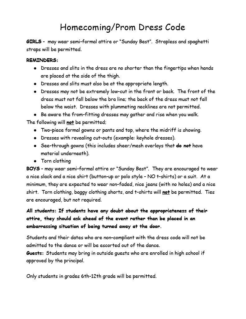 Parents and students. Homecoming is approaching. Please see the rules attached so that you have proper attire, and understand the rules for the event.