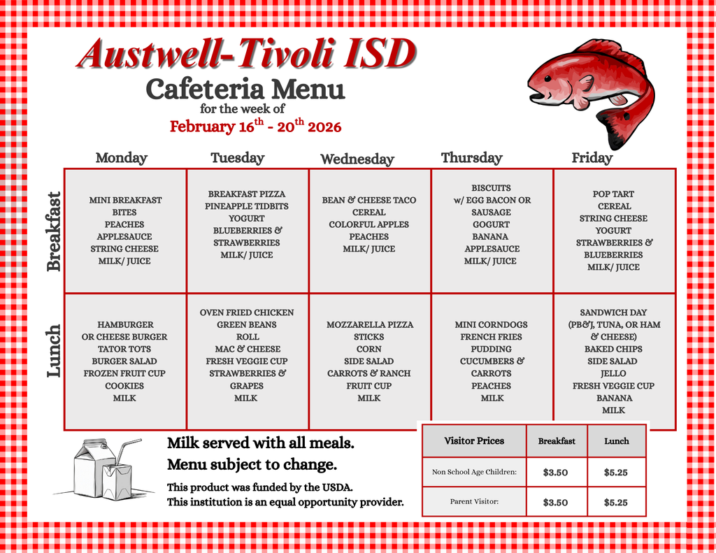 Cafeteria Menu February 16th- 20th  