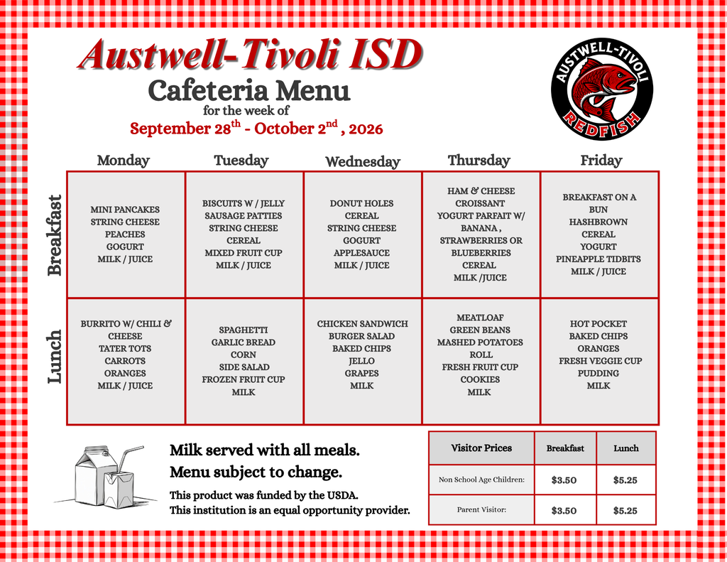 Cafeteria Menu September 28th - October 2nd