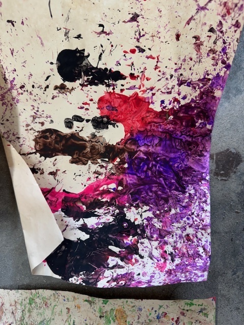 Colorful sudent art made with paint and nature. 