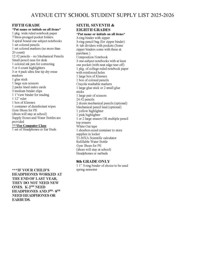 page 2 of supply list