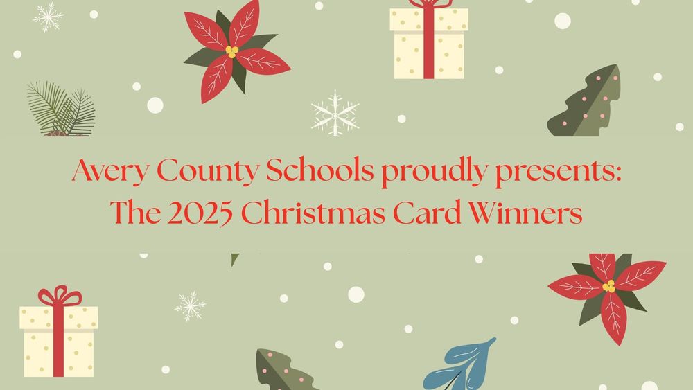 announcement image with Christmas presents, trees and poinsettas