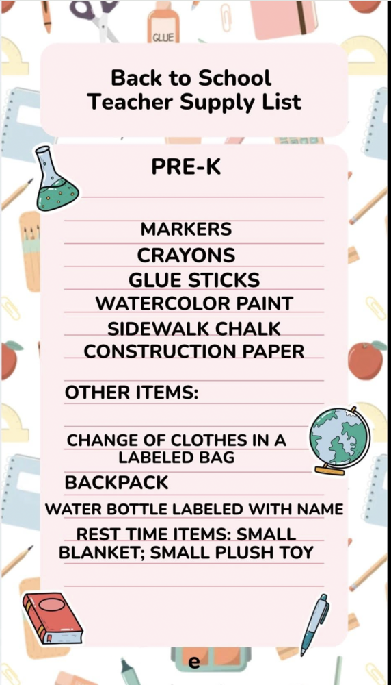 Pre K supply list