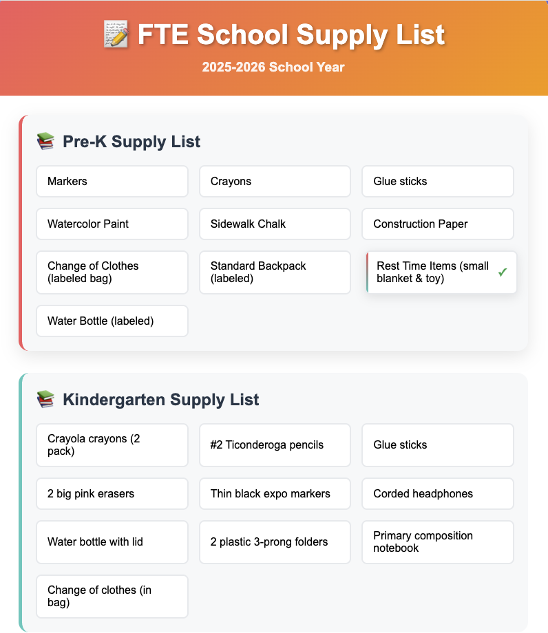 PreK and K supply ist