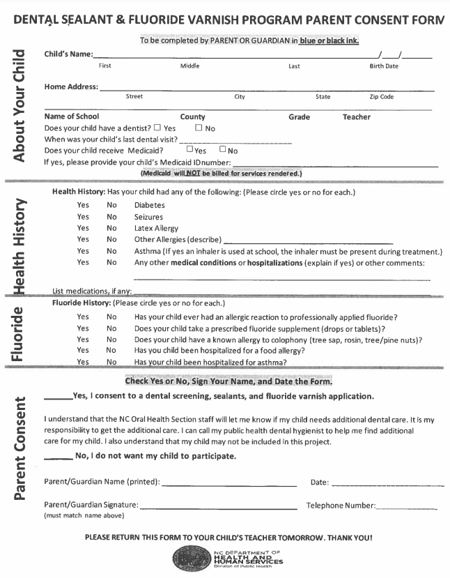 Dental Sealant Form