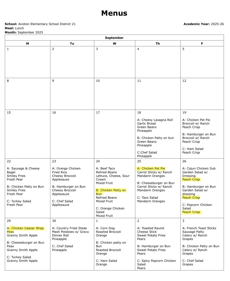 Sept changes