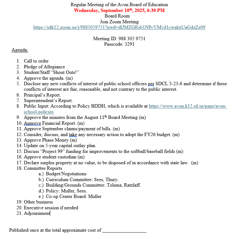 September Agenda