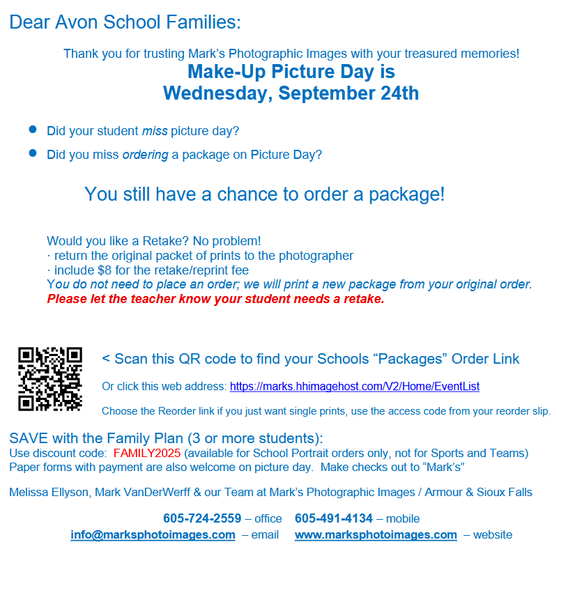 School Picture RETAKES