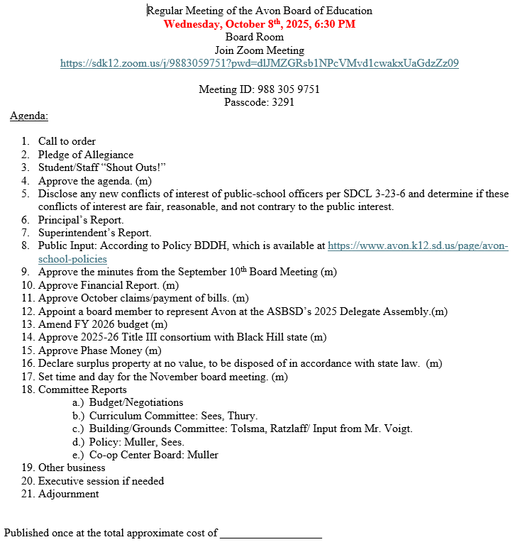 October 2025 Agenda