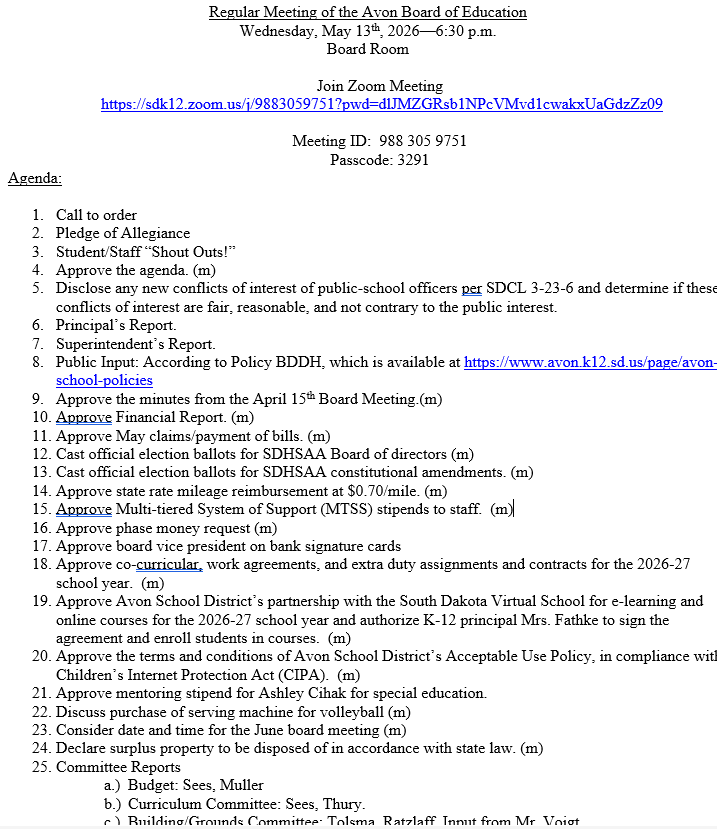 May 2026 Agenda