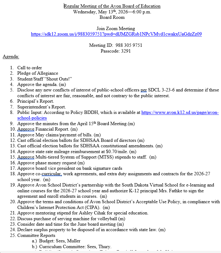 May 2026 Agenda