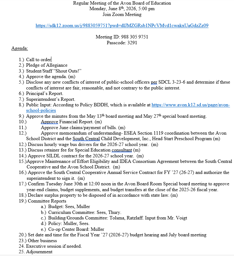 June 2026 Agenda