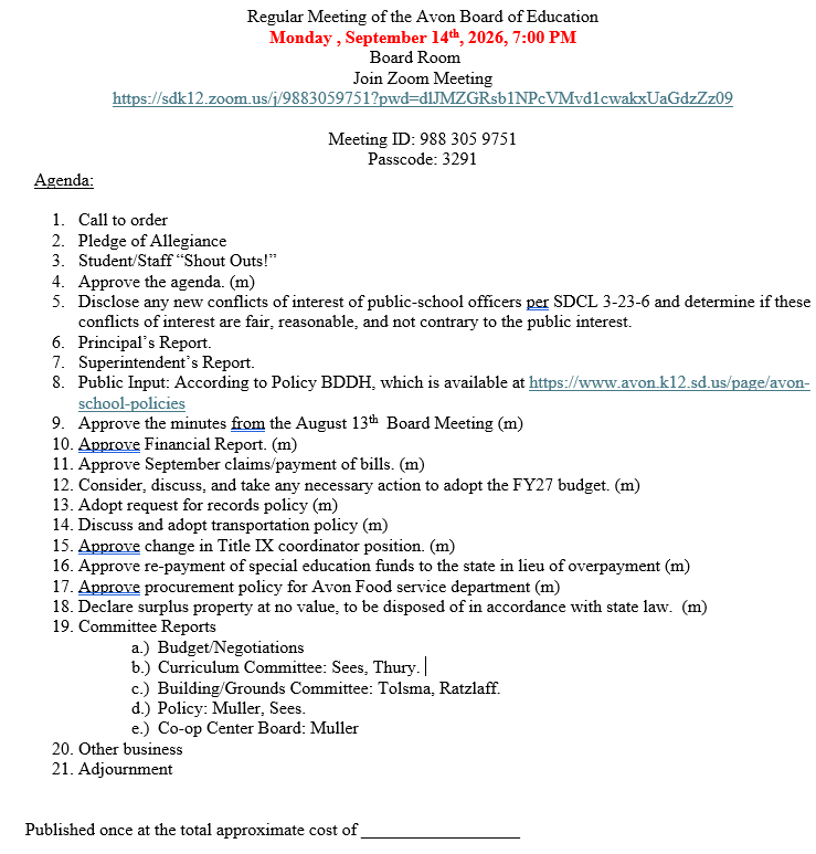 September 2026 Agenda