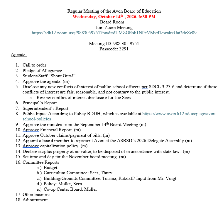 October 2026 Agenda