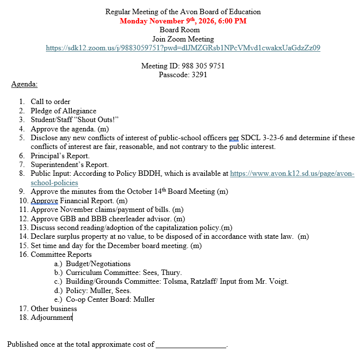 November 2026 Agenda