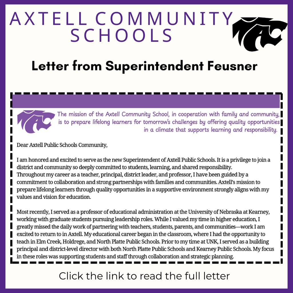 letter from Superintendent Feusner