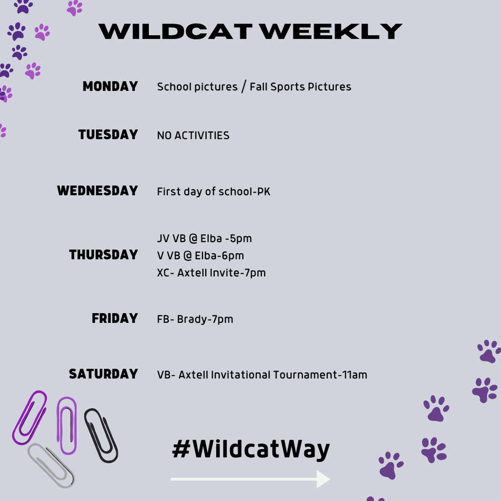 weekly activities for this week