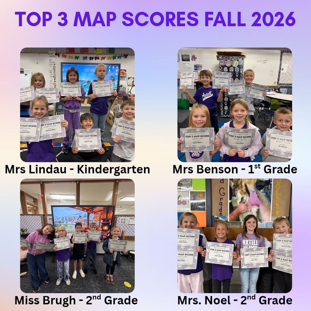 Kindergarten through 2nd grade Top 3 MAP award winners