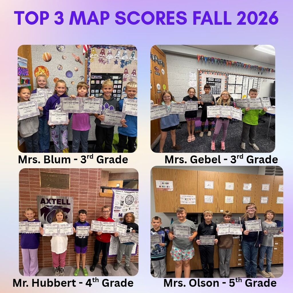 3rd through 5th grade Top 3 MAP score award winners