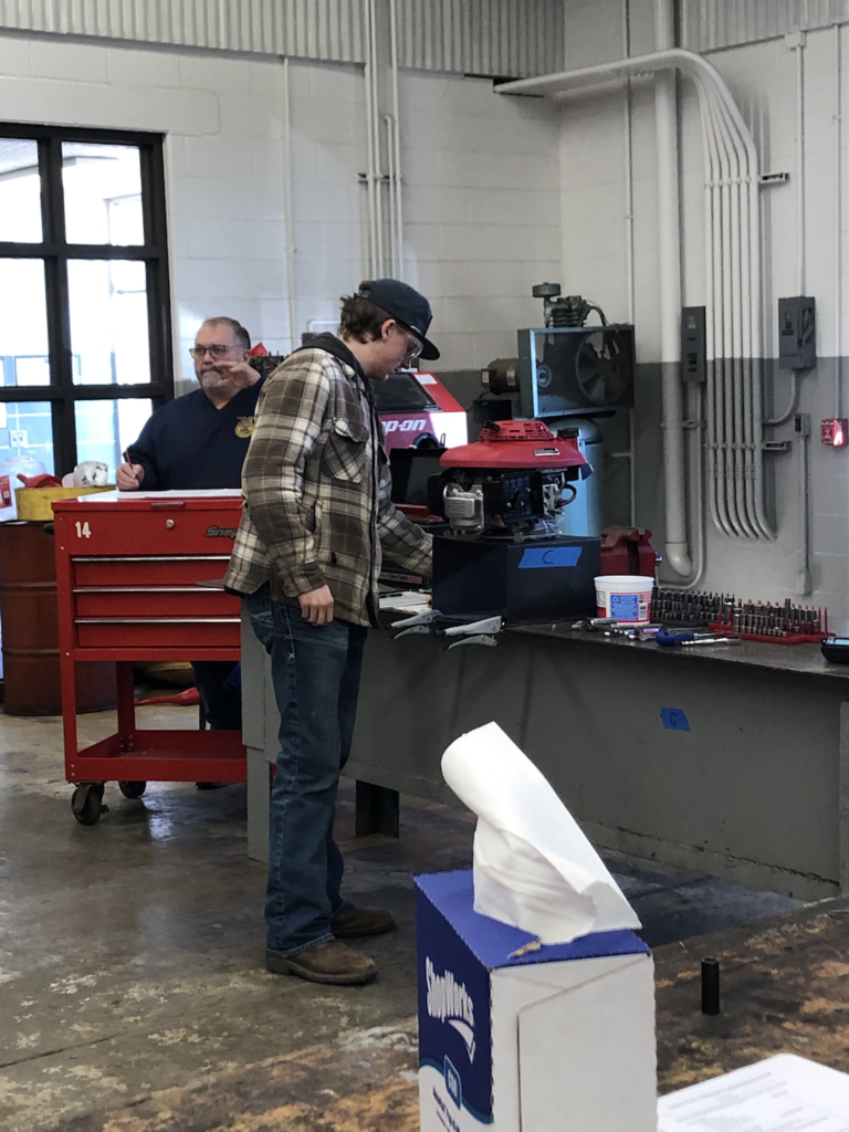 Keagan French, Levi Ankney, and Wyatt Price competed in the FFA District 1 Outdoor Power Equipment contest.