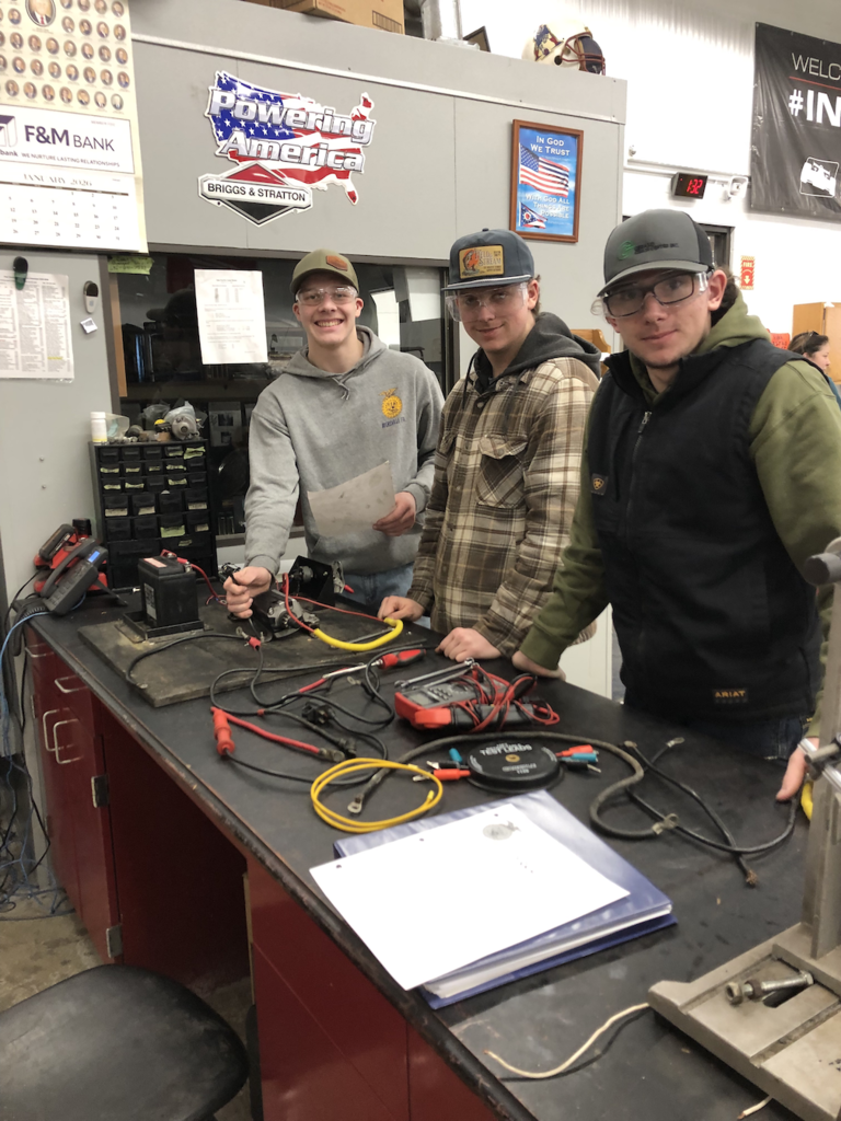 Keagan French, Levi Ankney, and Wyatt Price competed in the FFA District 1 Outdoor Power Equipment contest.