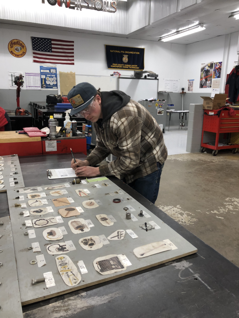Keagan French, Levi Ankney, and Wyatt Price competed in the FFA District 1 Outdoor Power Equipment contest.