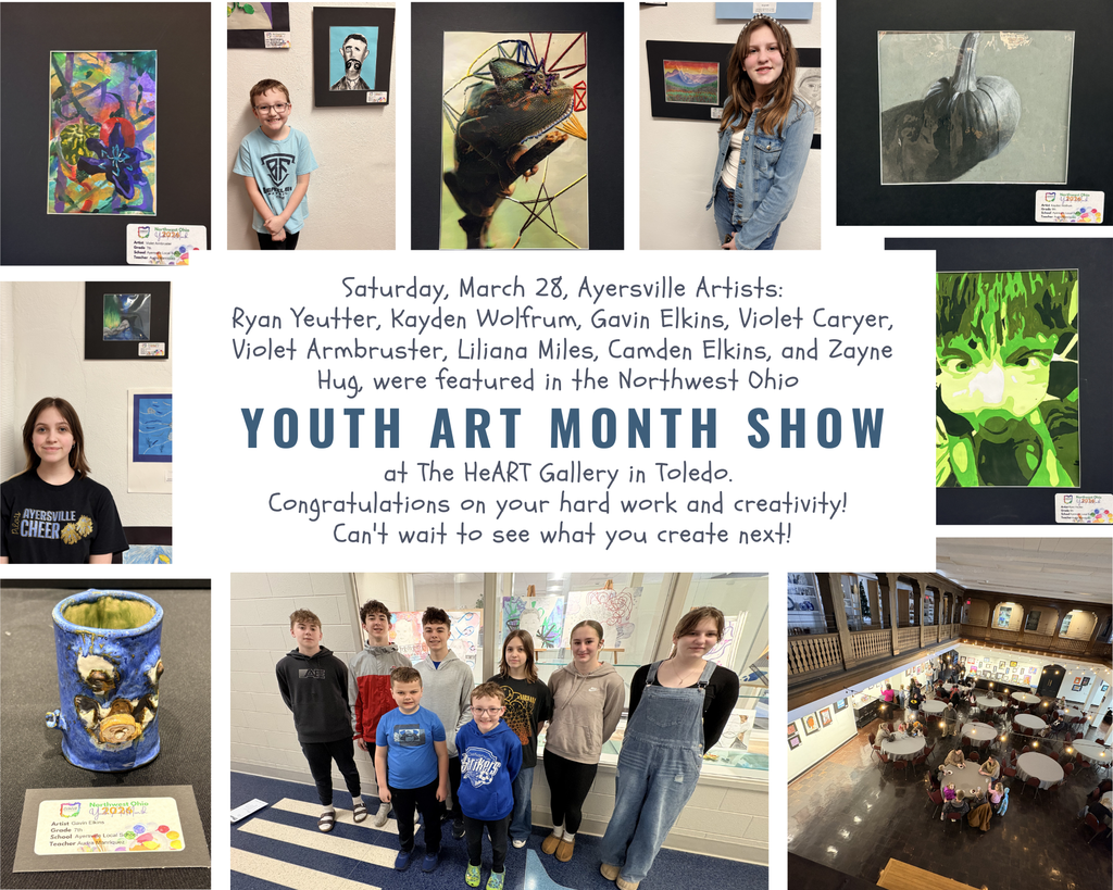 Pictures of student artists and their art work.