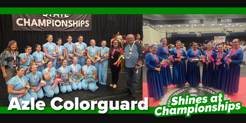 Azle Colorguard Shines at Championships, Group photo of Varsity and Junior Varsity color guards