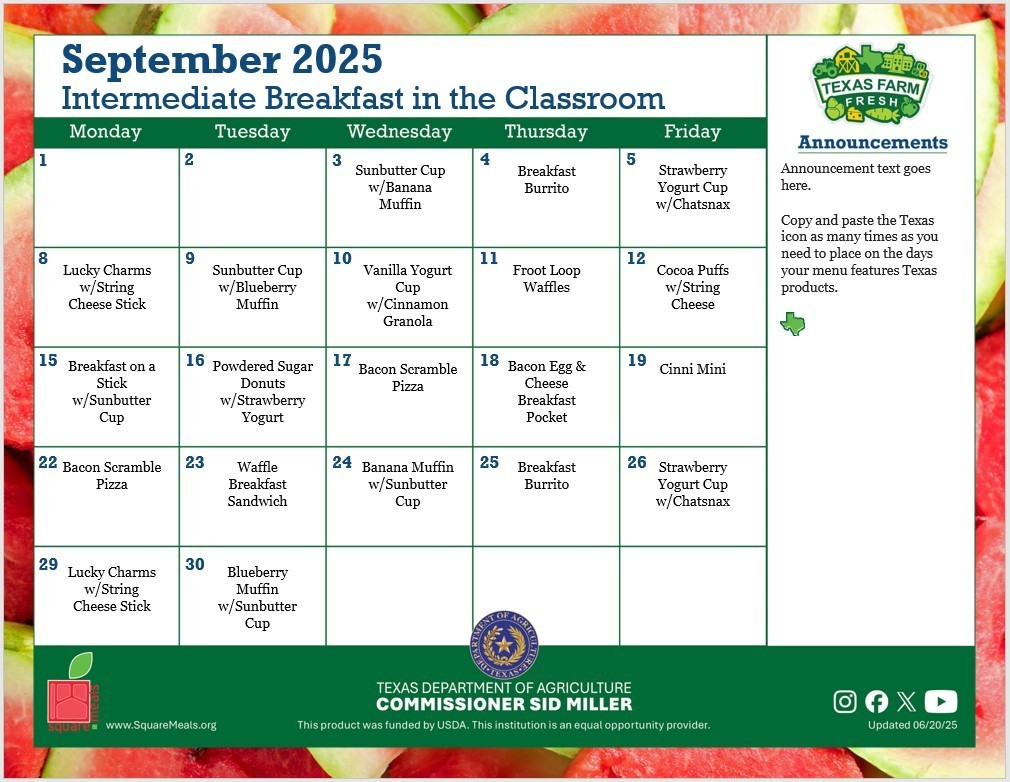 September Breakfast Menu