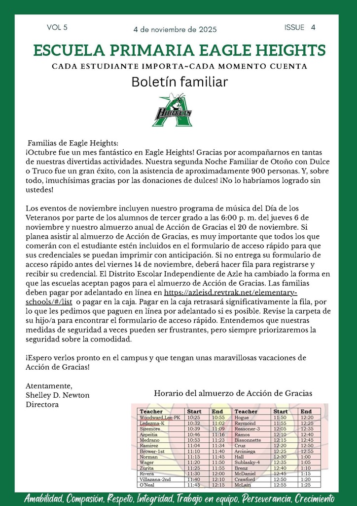 EH November Family Newsletter-Español